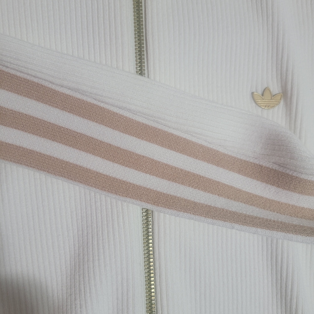 Adidas Premium Knit Off White and Tan Zip-Up Jumpsuit